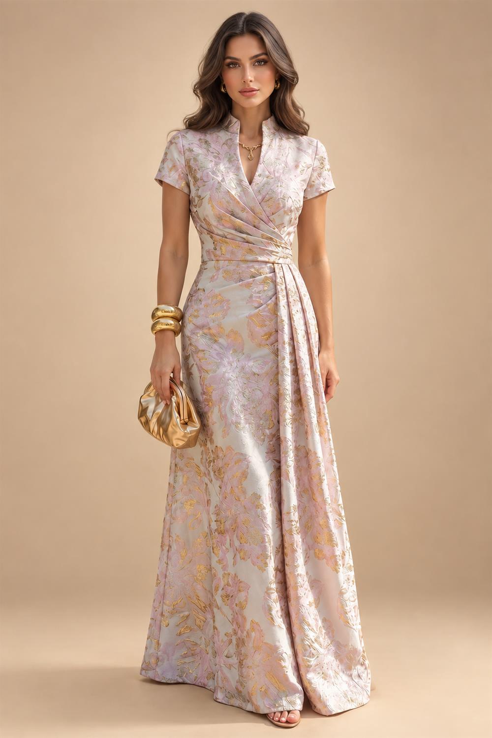 Sequin Floral A-Line/Princess V-Neck Floor-Length Mother of the Bride & Groom Dresses with 3D Flowers & Pleats (SHI22501350)