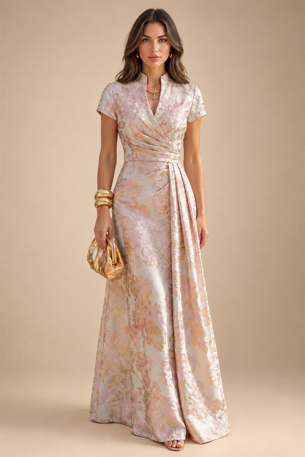 Sequin Floral A-Line/Princess V-Neck Floor-Length Mother of the Bride & Groom Dresses with 3D Flowers & Pleats (SHI22501348)