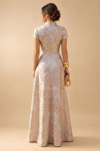 A-Line Chiffon 3/4 Flutter Sleeves Mother of the Bride & Groom Dresses with Beaded Lace Embroidered Bodice (SHI22500645)
