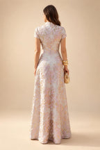 A-Line/Princess V-Neck Chiffon Maxi Mother of the Bride & Groom Dresses with Lace Appliques, Sweep Train & Bow (SHI22501641)