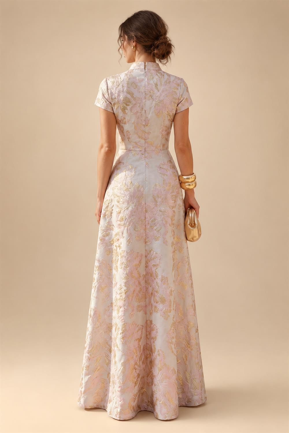 Jacquard A-Line/Princess Asymmetric Neck Floor-Length Mother of the Bride & Groom Dresses with Pleats (SHI22501354)