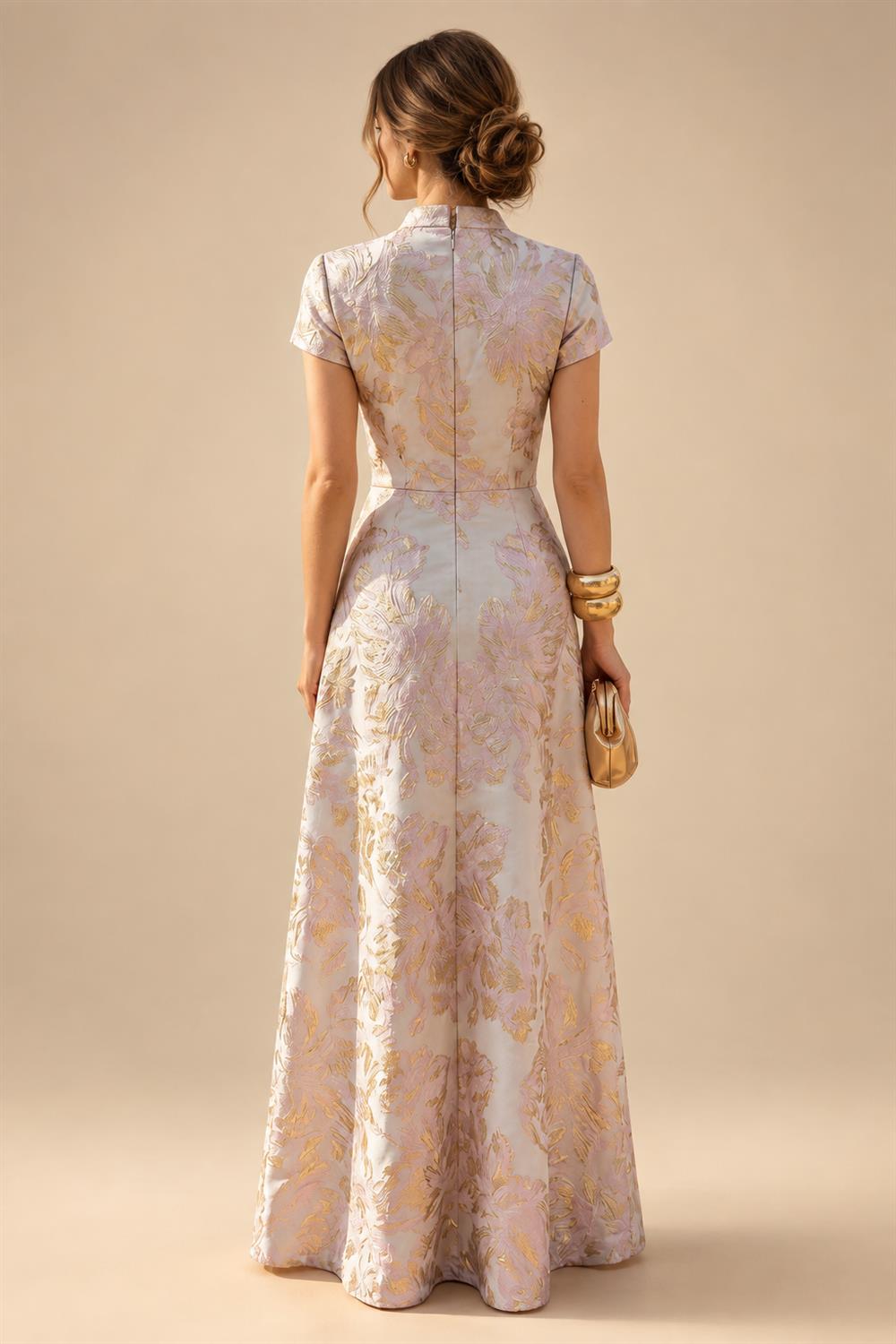 A-Line Chiffon Pleated Long Mother of the Bride & Groom Dresses with 3/4 Flutter Sleeves & Sequin Waist (SHI22500702)