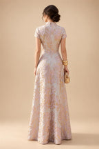 2-Piece A-Line Chiffon 3/4 Sleeves Mother of the Bride & Groom Dresses with Scalloped V-Neck Lace Bodice (SHI22500637)