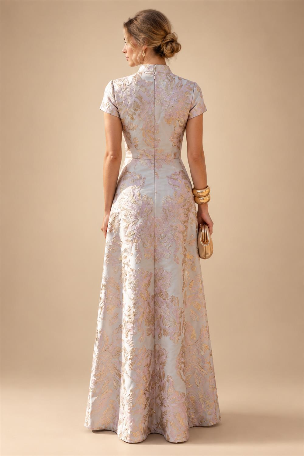 A Line V Neck Short Sleeve Chiffon Ruched Mother of the Bride Dresses with Sequin Embroidery (SHI22500231)