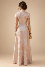 A-Line/Princess Scoop Neck Chiffon Maxi Mother of the Bride & Groom Dresses with Lace Appliques, Sweep Train & Pleats (SHI22501636)