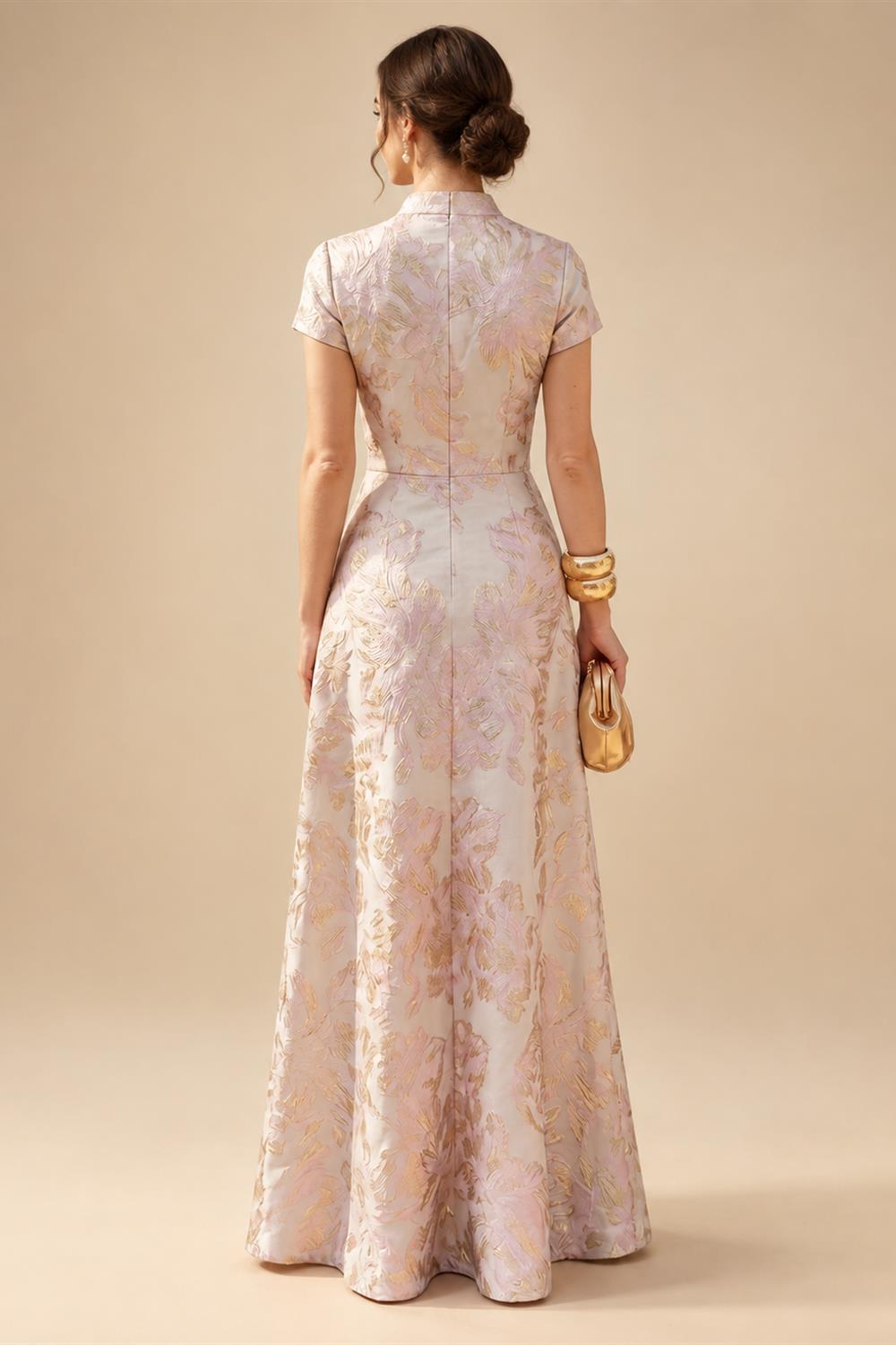Jacquard Sheath/Column V-Neck Floor-Length Mother of the Bride & Groom Dresses with Ruched Waist (SHIB22500907)