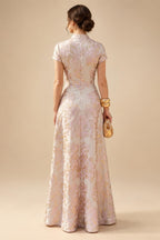 Jacquard Sheath/Column V-Neck Floor-Length Mother of the Bride & Groom Dresses with Ruched Waist (SHIB22500907)