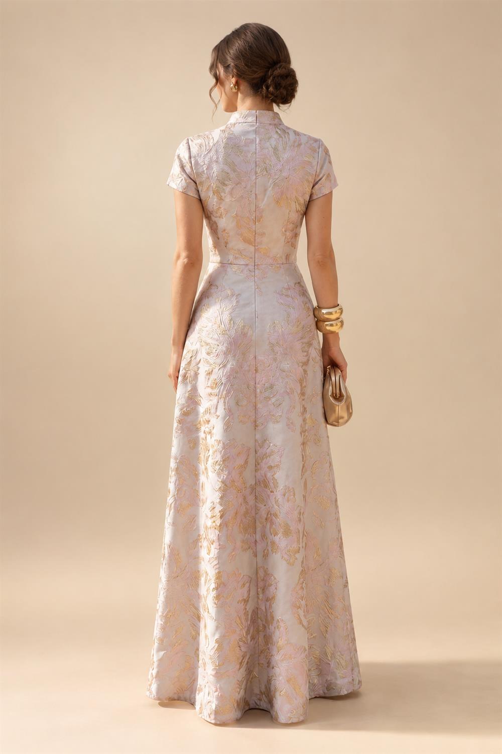 A-Line/Princess Scoop Neck Chiffon Maxi Mother of the Bride & Groom Dresses with 3D Flowers, Sweep Train & Pleats (SHI22501627)