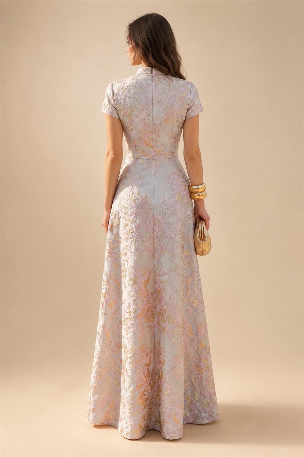 Jumpsuit V Neck Half Sleeve Long Sparkling Mother of the Bride Dresses with Belt (SHI22500201)