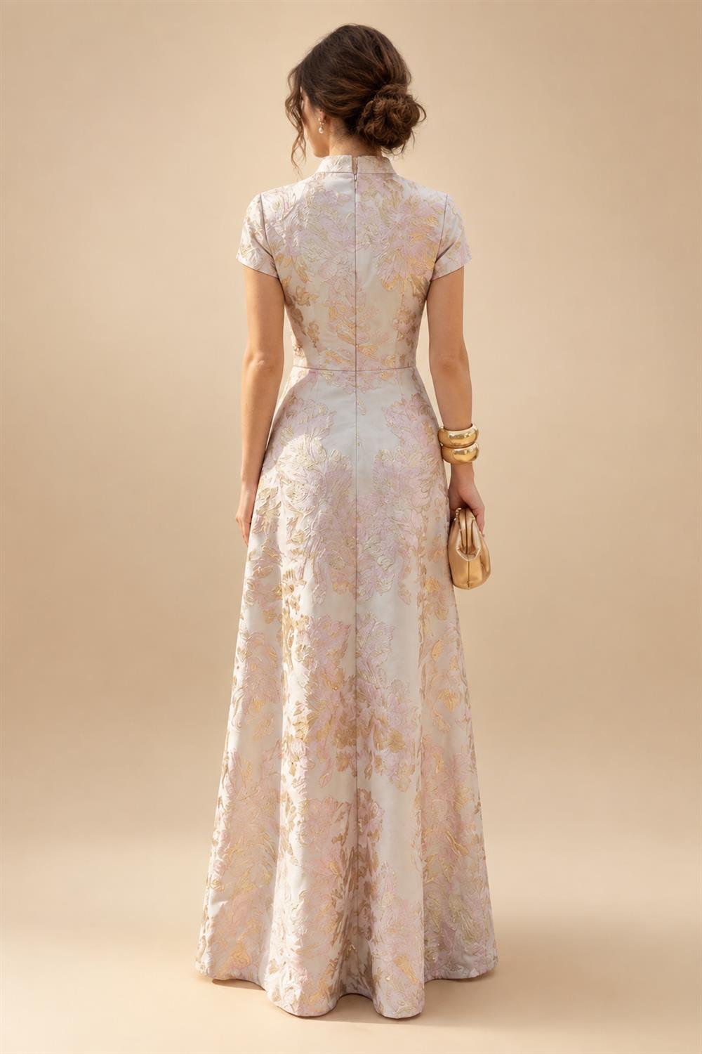 A-Line Chiffon V-Neck Short Sleeve Mother of the Bride Dresses Floor-Length with Sequin Appliques (SHI22500297)