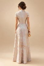A-Line Chiffon V-Neck Short Sleeve Mother of the Bride Dresses Floor-Length with Sequin Appliques (SHI22500297)