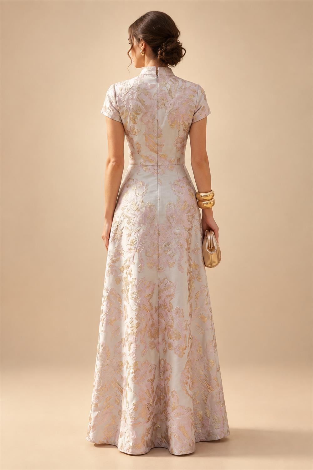 Jacquard Sheath/Column V-Neck Floor-Length Mother of the Bride & Groom Dresses with Ruched Waist (SHI22501057)