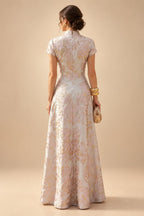 Jacquard Sheath/Column V-Neck Floor-Length Mother of the Bride & Groom Dresses with Ruched Waist (SHI22501057)
