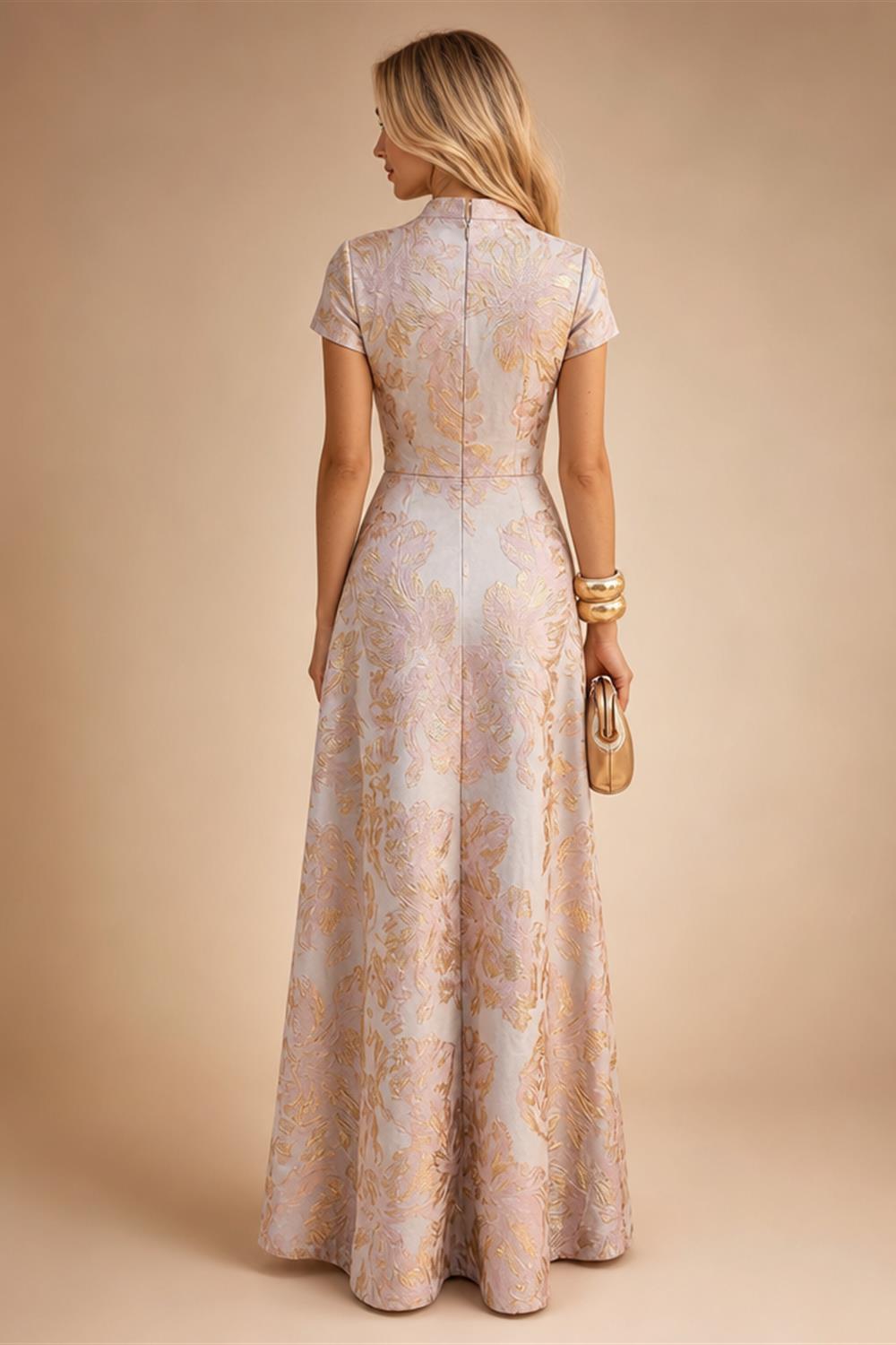 Jacquard A-Line/Princess V-Neck Floor-Length Mother of the Bride & Groom Dresses with Ruched Waist & Pockets (SHI22501298)