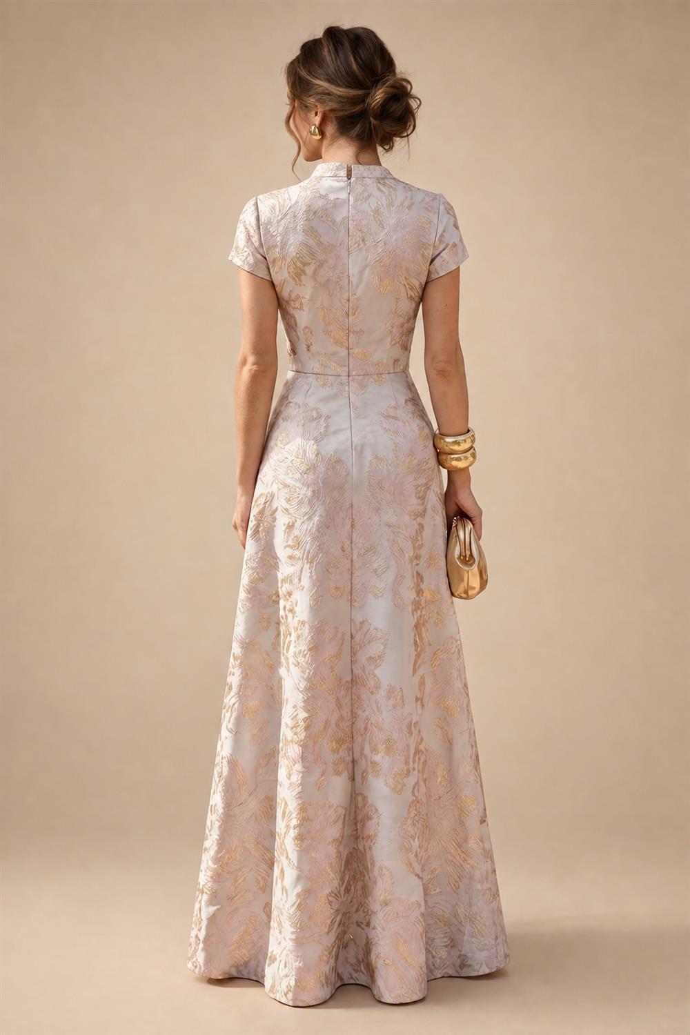 A-Line/Princess V-Neck Floral Embroidery Floor-Length Mother of the Bride & Groom Dresses with Ruched Satin Bodice (SHI22501691)