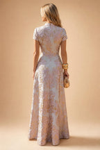 A-Line/Princess V-Neck Floral Embroidery Floor-Length Mother of the Bride & Groom Dresses with Ruched Satin Bodice (SHI22501691)