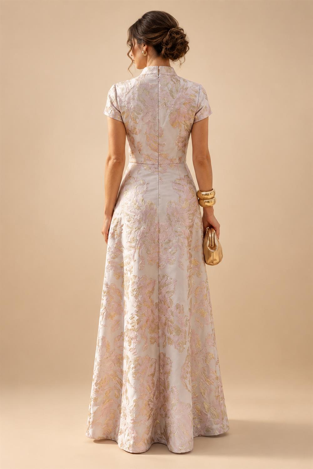 Jacquard Sheath/Column 3/4 Sleeves Floor-Length Mother of the Bride & Groom Dresses with Ruched Waist & Rhinestones (SHI22500801)