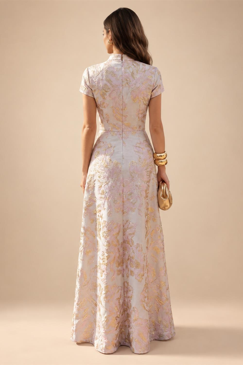 A-Line/Princess Scoop Neck Jacquard Floor-Length Mother of the Bride & Groom Dresses with Ruched Waist (SHI22501615)