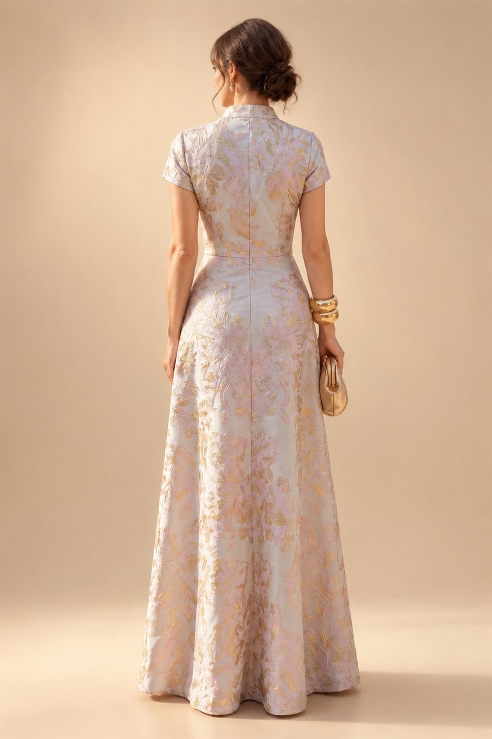 Jacquard Sheath/Column V-Neck Floor-Length Mother of the Bride & Groom Dresses with Ruffles & Ruched Waist (SHI22501058)