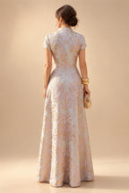 Jacquard Sheath/Column V-Neck Floor-Length Mother of the Bride & Groom Dresses with Ruffles & Ruched Waist (SHI22501058)