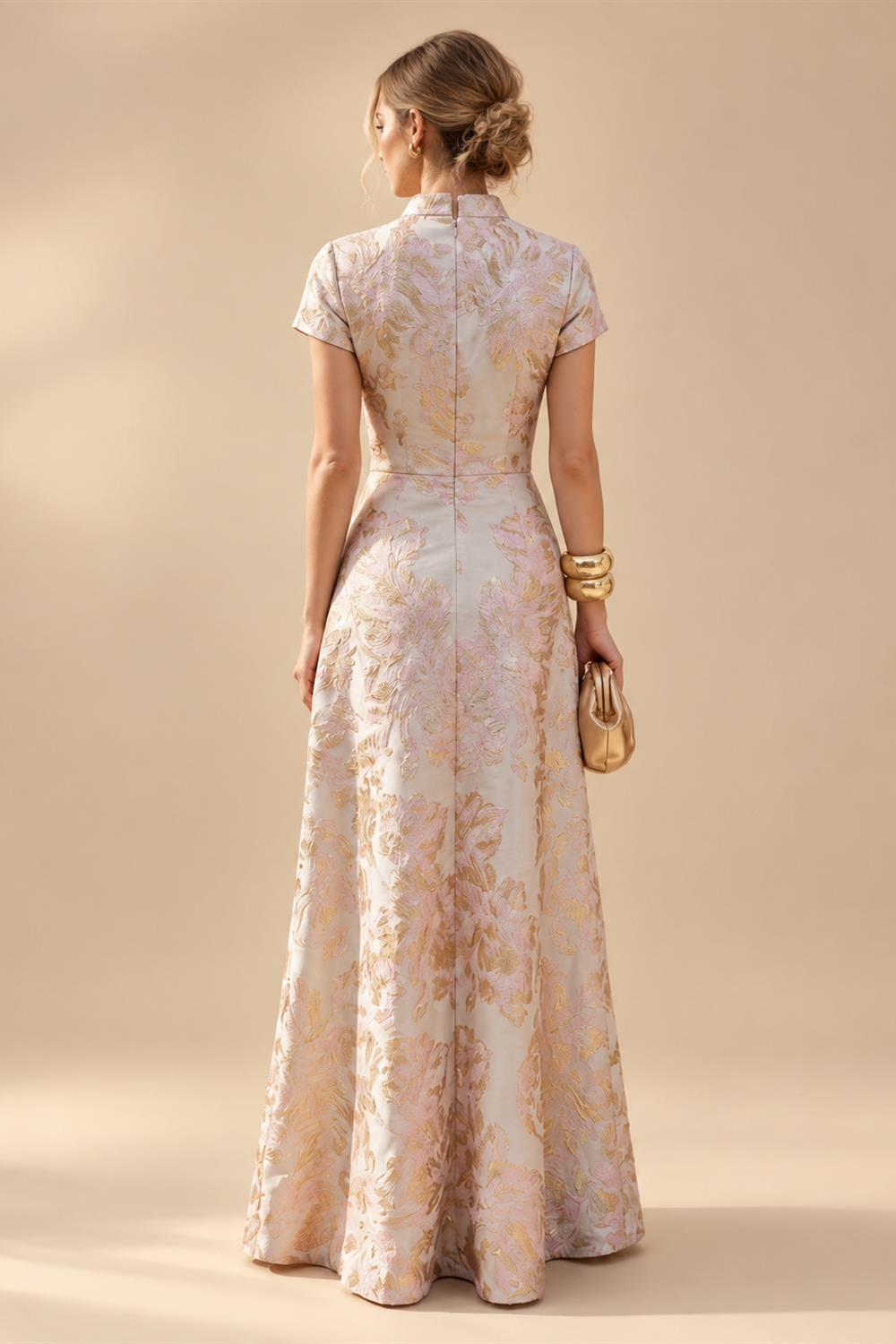 Jacquard A-Line/Princess V-Neck Floor-Length Mother of the Bride & Groom Dresses with Ruched Waist & Pockets (SHI22500984)