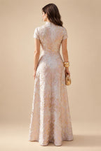 Jacquard A-Line/Princess V-Neck Tea-Length Mother of the Bride & Groom Dresses with Ruched Waist (SHI22501056)
