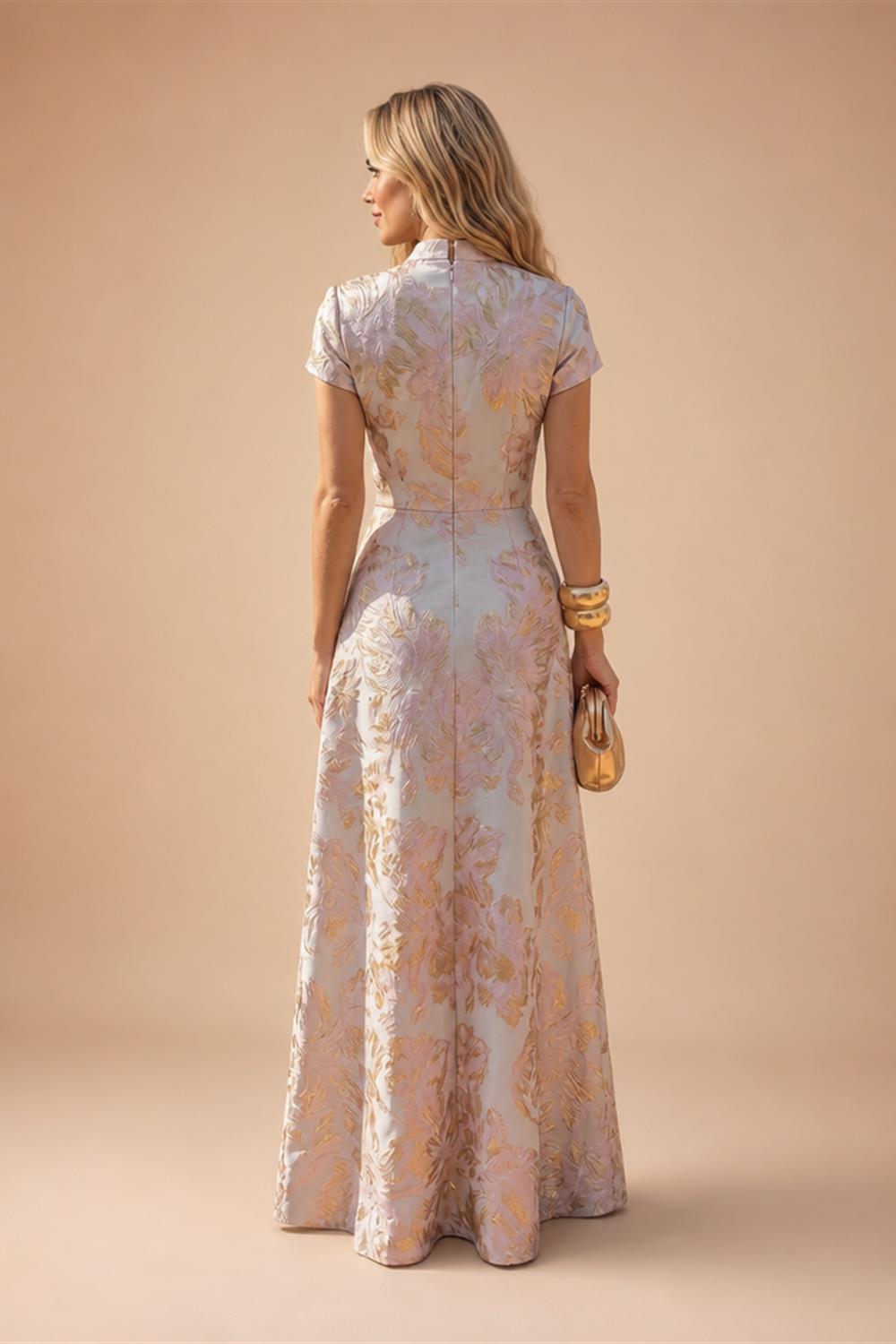 Jacquard Sheath/Column V-Neck Tea-Length Mother of the Bride & Groom Dresses for Women (SHI22501292)