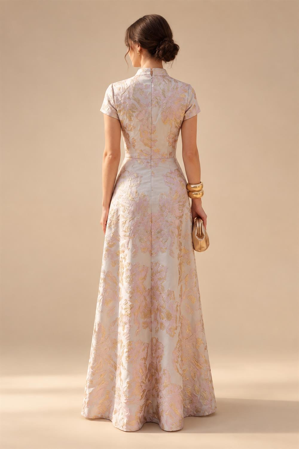 Floral Print A-Line/Princess V-Neck Floor-Length Mother of the Bride & Groom Dresses with Tiered Layers & Ruffles (SHI22501166)