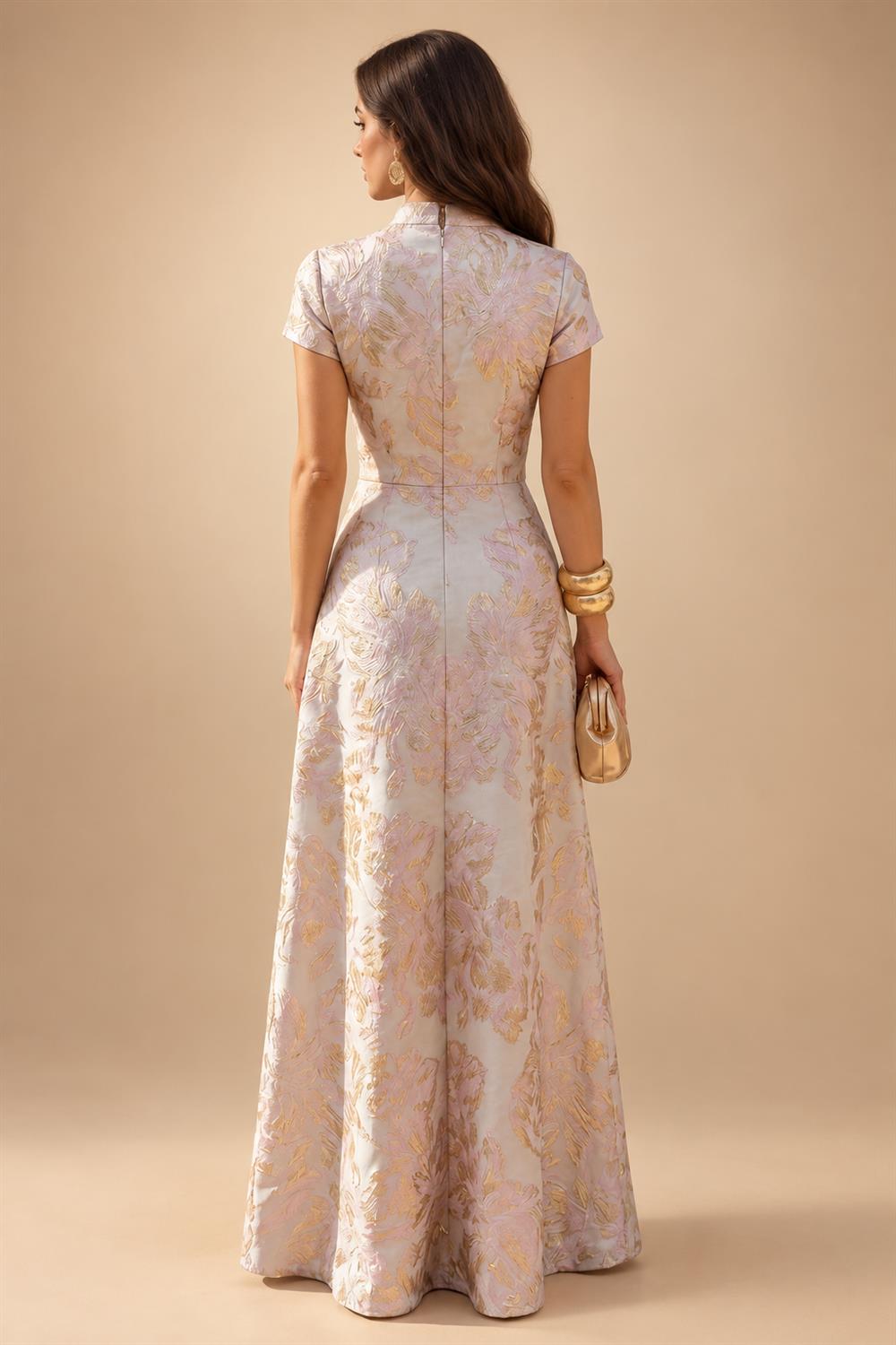 A-Line Chiffon Floral Print 3/4 Cape Sleeves Tiered Mother of the Bride & Groom Dresses with Beaded Waist Embellishment (SHI22500669)