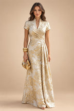 Jacquard Sheath/Column V-Neck Floor-Length Mother of the Bride & Groom Dresses with Ruched Waist (SHI22501057)