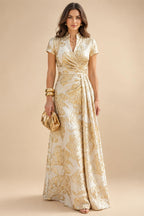 Jacquard Sheath/Column V-Neck Floor-Length Mother of the Bride & Groom Dresses with Ruched Waist (SHI22501057)