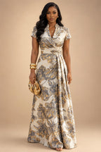 Jacquard Sheath/Column V-Neck Floor-Length Mother of the Bride & Groom Dresses with Ruched Waist (SHI22501057)