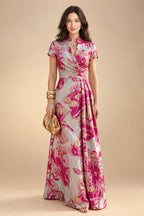Jacquard Sheath/Column V-Neck Floor-Length Mother of the Bride & Groom Dresses with Ruched Waist (SHI22501057)