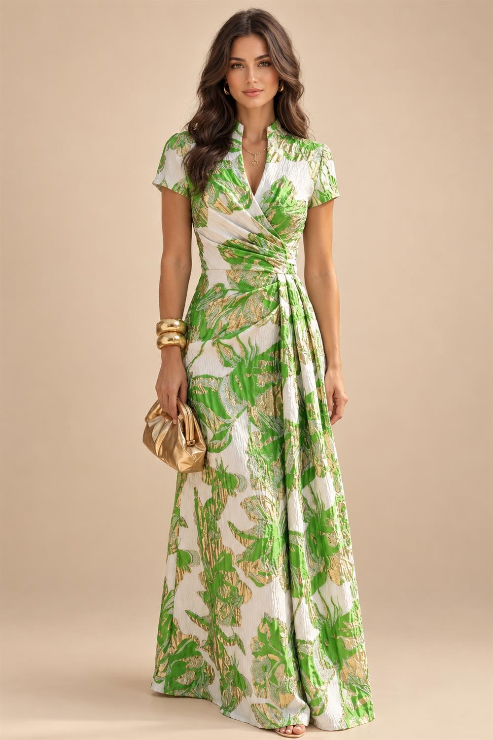 Jacquard Sheath/Column V-Neck Floor-Length Mother of the Bride & Groom Dresses with Ruched Waist (SHI22501057)