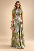 Jacquard Sheath/Column V-Neck Floor-Length Mother of the Bride & Groom Dresses with Ruched Waist (SHI22501057)