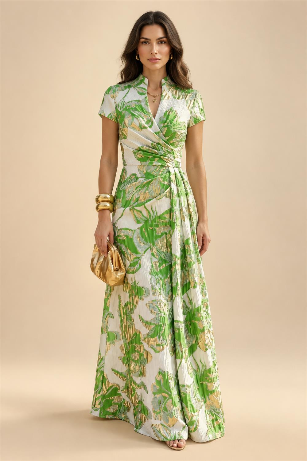 Jacquard Sheath/Column V-Neck Floor-Length Mother of the Bride & Groom Dresses with Ruched Waist (SHI22501057)