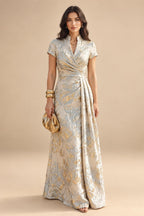 Jacquard Sheath/Column V-Neck Floor-Length Mother of the Bride & Groom Dresses with Ruched Waist (SHI22501057)