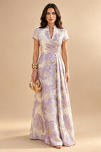 Jacquard Sheath/Column V-Neck Floor-Length Mother of the Bride & Groom Dresses with Ruched Waist (SHI22501057)