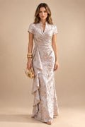 Jacquard Sheath/Column V-Neck Floor-Length Mother of the Bride & Groom Dresses with Ruffles & Ruched Waist (SHI22501058)