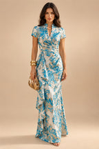 Jacquard Sheath/Column V-Neck Floor-Length Mother of the Bride & Groom Dresses with Ruffles & Ruched Waist (SHI22501058)