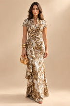 Jacquard Sheath/Column V-Neck Floor-Length Mother of the Bride & Groom Dresses with Ruffles & Ruched Waist (SHI22501058)