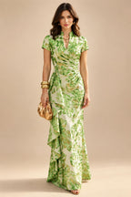 Jacquard Sheath/Column V-Neck Floor-Length Mother of the Bride & Groom Dresses with Ruffles & Ruched Waist (SHI22501058)