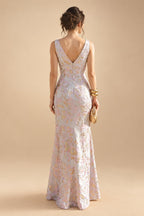 Jacquard Sheath/Column V-Neck Floor-Length Mother of the Bride & Groom Dresses with Ruffles & Ruched Waist (SHI22501058)