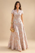 Jacquard A-Line/Princess V-Neck Floor-Length Mother of the Bride & Groom Dresses with Ruched Waist (SHI22501061)