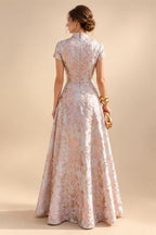 Jacquard A-Line/Princess V-Neck Floor-Length Mother of the Bride & Groom Dresses with Ruched Waist (SHI22501061)