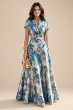 Jacquard A-Line/Princess V-Neck Floor-Length Mother of the Bride & Groom Dresses with Ruched Waist (SHI22501061)