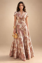 Jacquard A-Line/Princess V-Neck Floor-Length Mother of the Bride & Groom Dresses with Ruched Waist (SHI22501061)