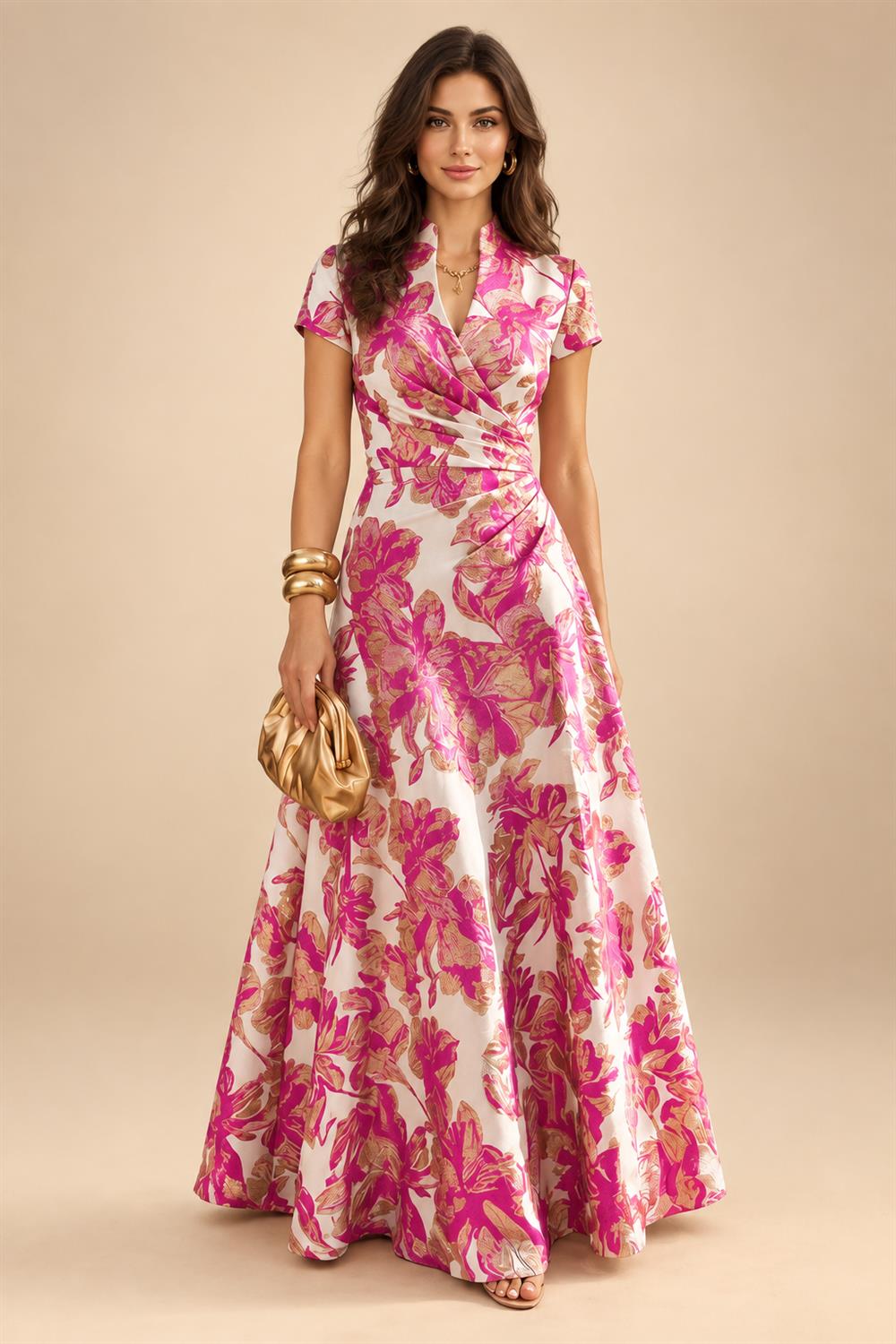 Jacquard A-Line/Princess V-Neck Floor-Length Mother of the Bride & Groom Dresses with Ruched Waist (SHI22501061)