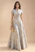 Jacquard A-Line/Princess V-Neck Floor-Length Mother of the Bride & Groom Dresses with Ruched Waist (SHI22501061)