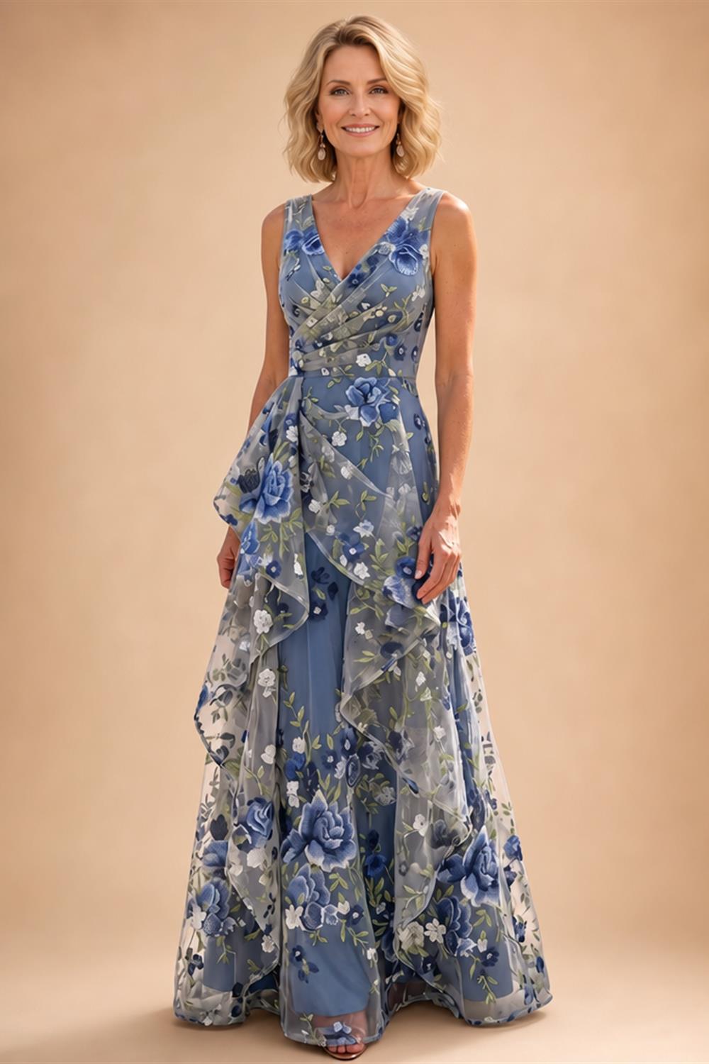 Lace V-Neck Floor-Length Mother of the Bride & Groom Dresses for Women with Ruffles (SHI22501076)
